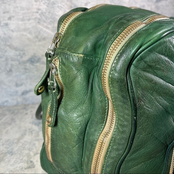 Be & D vintage green leather handbag with multiple compartments - Picture 8 of 16